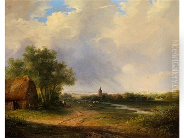 Sommerliche Landschaft Mit Aufziehendem Regen Oil Painting by Marinus Adrianus Koekkoek