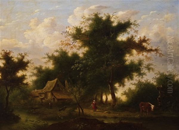 Einsames Gehoft In Idyllischer Bachlandschaft Im Sommer Oil Painting by Marinus Adrianus Koekkoek