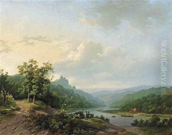 A View Of The Rhein River Near Cleves Oil Painting by Marinus Adrianus Koekkoek