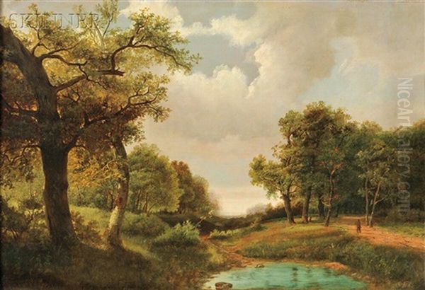 Landscape In Summer With Clouded Sky Oil Painting by Marinus Adrianus Koekkoek