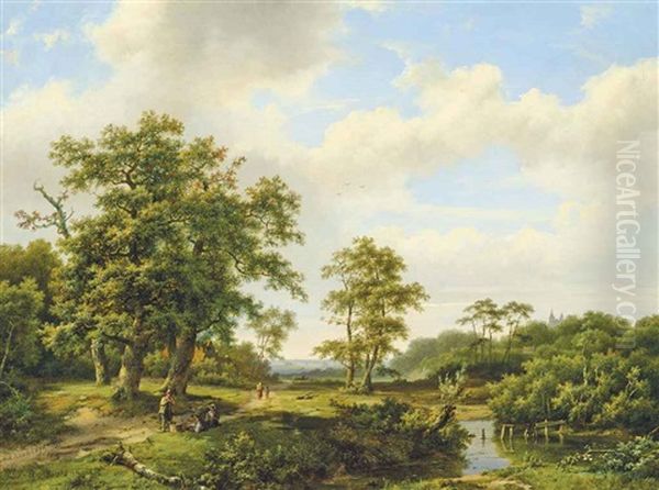 A Rest At The Brook Oil Painting by Marinus Adrianus Koekkoek