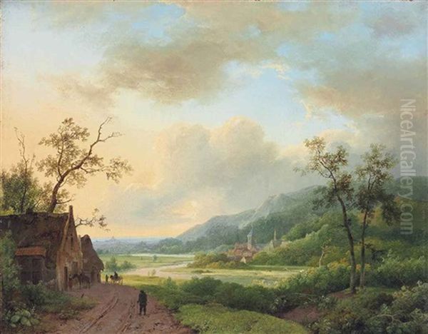 Travellers On A Riverside Track At Dusk by Marinus Adrianus Koekkoek