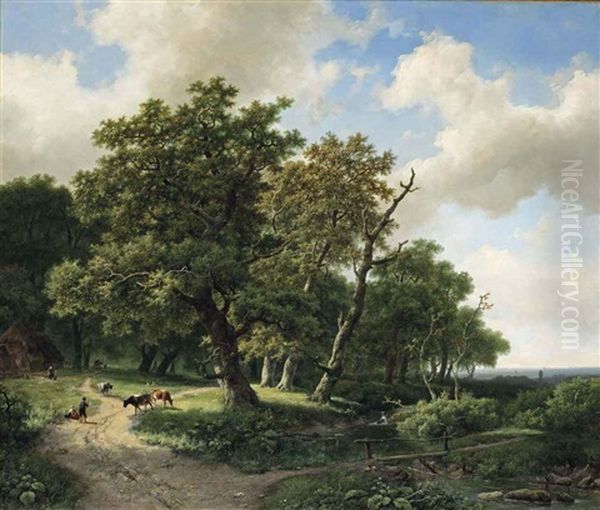 A Quiet Day In The Forrest With Cattle by Marinus Adrianus Koekkoek