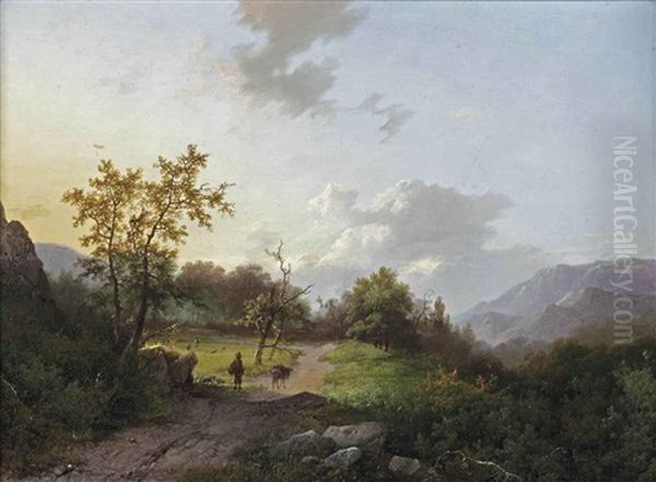 A Traveler And His Donkey In A Mountainous Landscape Oil Painting by Marinus Adrianus Koekkoek