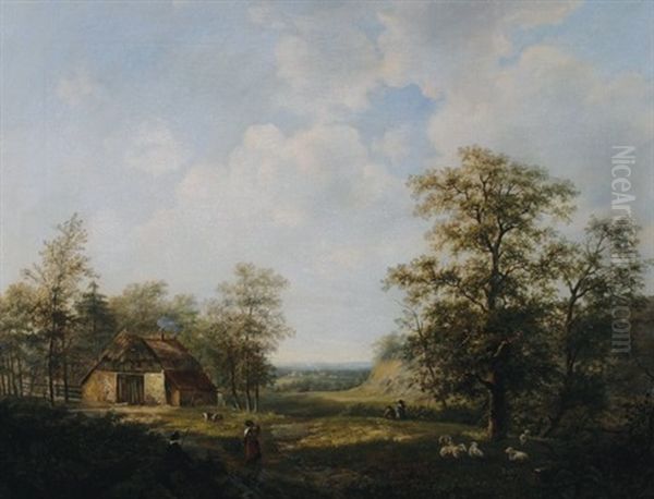 Dutch Landscape Oil Painting by Marinus Adrianus Koekkoek