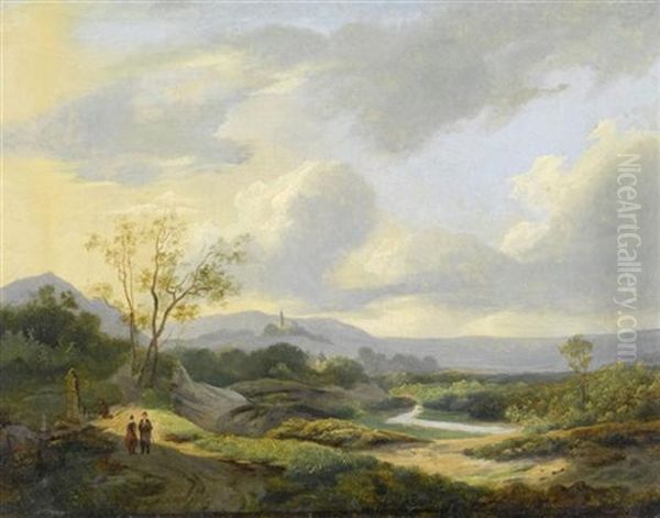 Wanderer In Weiter Landschaft Oil Painting by Marinus Adrianus Koekkoek