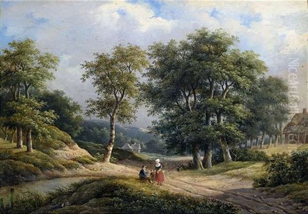 Hollandische Landschaft Mit Bauernfamilie Oil Painting by Marinus Adrianus Koekkoek