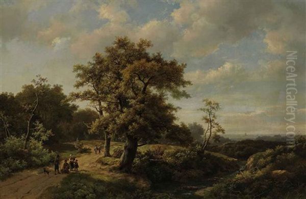 Figures Resting By A Stream In A Wooded Landscape by Marinus Adrianus Koekkoek