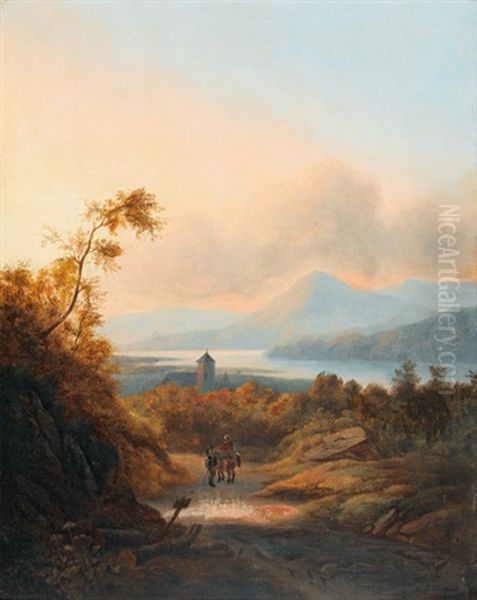 Idyllische Flusslandschaft Mit Bauernpaar Oil Painting by Marinus Adrianus Koekkoek