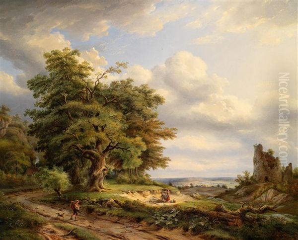 Landweg Mit Reisenden Oil Painting by Marinus Adrianus Koekkoek