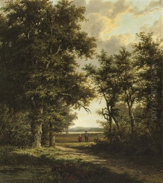 Wandering Along A Woodland Path Oil Painting by Marinus Adrianus Koekkoek