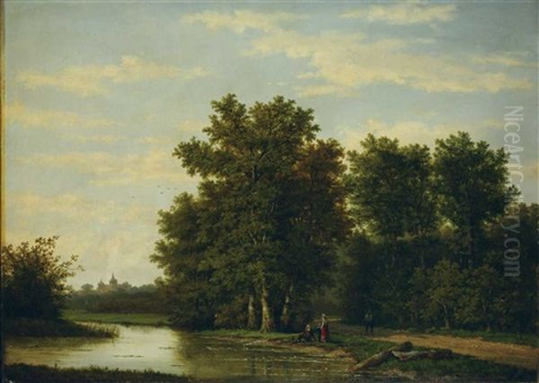 Landschaft Mit Anglern Oil Painting by Marinus Adrianus Koekkoek