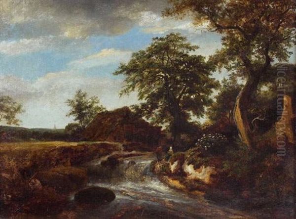 Deux Personnages Dans Un Paysage Oil Painting by Marinus Adrianus Koekkoek