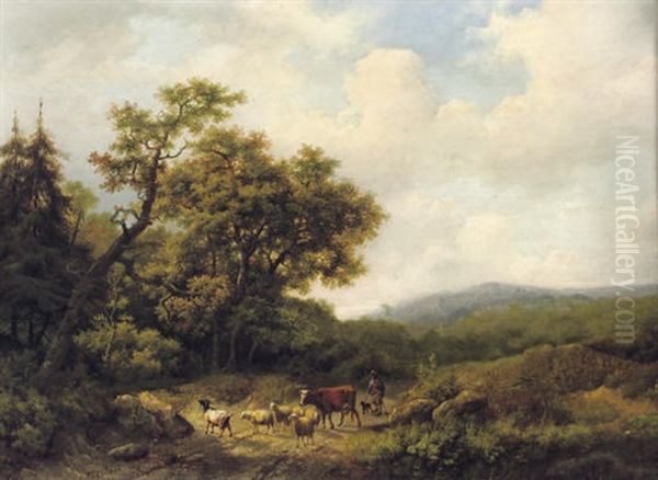 Herding The Cattle Oil Painting by Marinus Adrianus Koekkoek