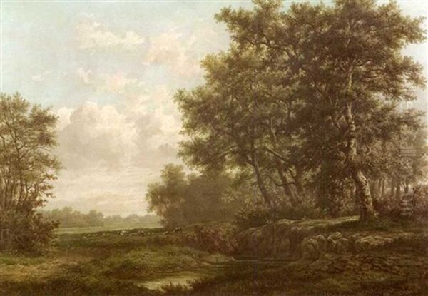 Paysage Fluvial Ensoleillee Avec Vaches Au Paturage by Marinus Adrianus Koekkoek