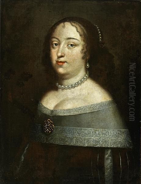 A Portrait Of A Lady, Half-length, With A Pearl Necklace Oil Painting by Charles Beaubrun