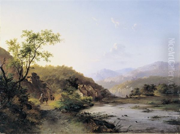 Geanimeerd Berglandschap Oil Painting by Marinus Adrianus Koekkoek