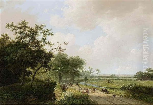 A Country Scene With Cattle Oil Painting by Marinus Adrianus Koekkoek