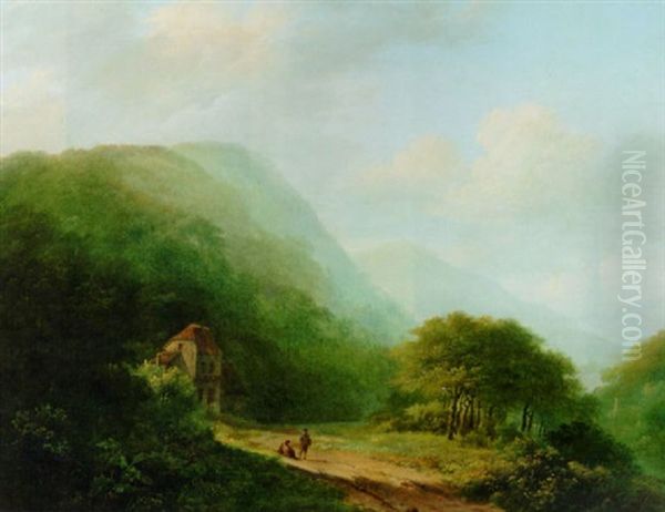 A Wooded Landscape Oil Painting by Marinus Adrianus Koekkoek