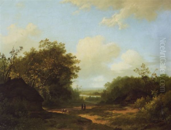 Boerenwoningen In Een Landschap Oil Painting by Marinus Adrianus Koekkoek