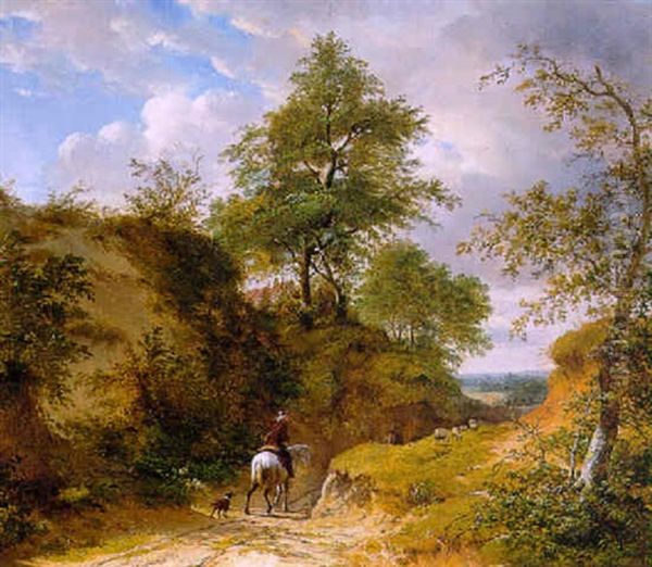 Bosrijk Landschap Met Een Ruiter Op Een Zandpad Oil Painting by Marinus Adrianus Koekkoek