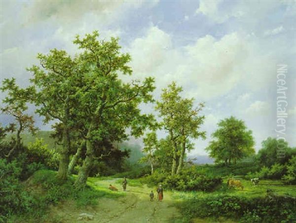 Bewaldete Landschaft Mit Wanderern Oil Painting by Marinus Adrianus Koekkoek