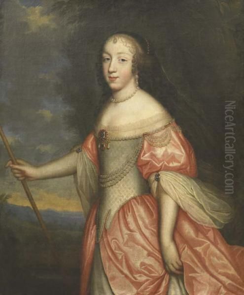 Portrait De Femme En Robe De Cour Ornee De Perles Oil Painting by Charles Beaubrun