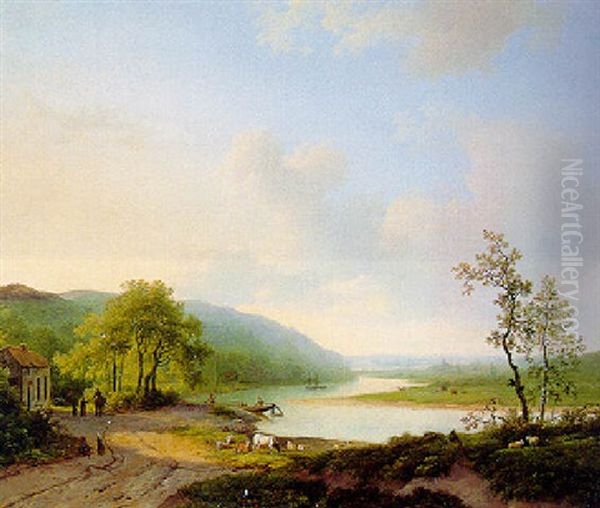 A Mountainous River Landscape In Summer Oil Painting by Marinus Adrianus Koekkoek