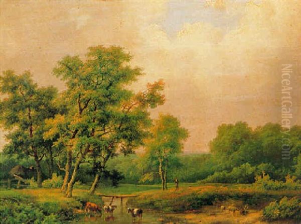 Bosachtig Landschap Met Riviertje Oil Painting by Marinus Adrianus Koekkoek