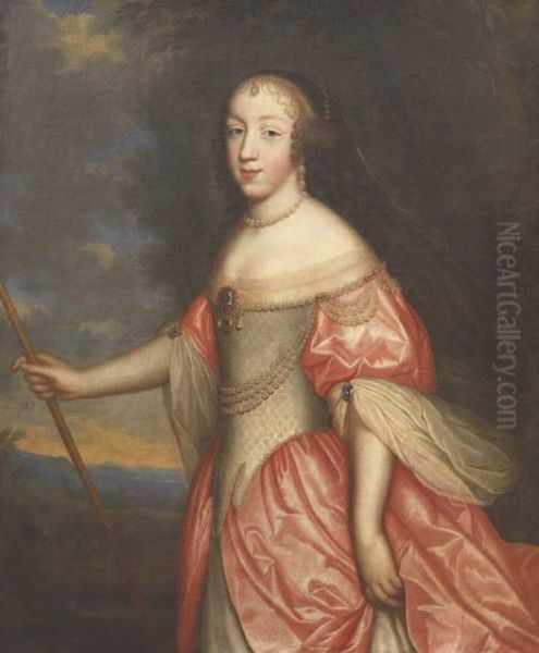 Portrait De Femme En Robe De Cour Ornee Deperles Oil Painting by Charles Beaubrun