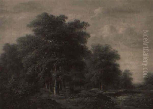 Countrymen Resting On A Forest Trail Oil Painting by Marinus Adrianus Koekkoek