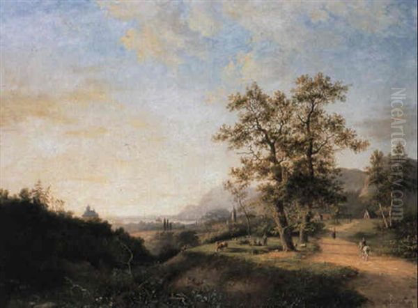 Weite Fluslandschaft Mit Einem Reiter Oil Painting by Marinus Adrianus Koekkoek