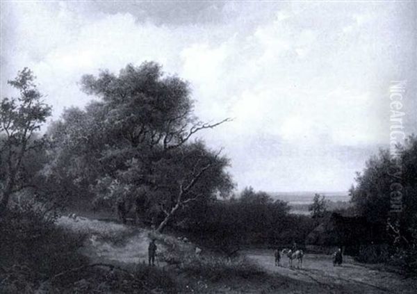 Waldlandschaft Mit Reetgedecktem Bauernhaus by Marinus Adrianus Koekkoek