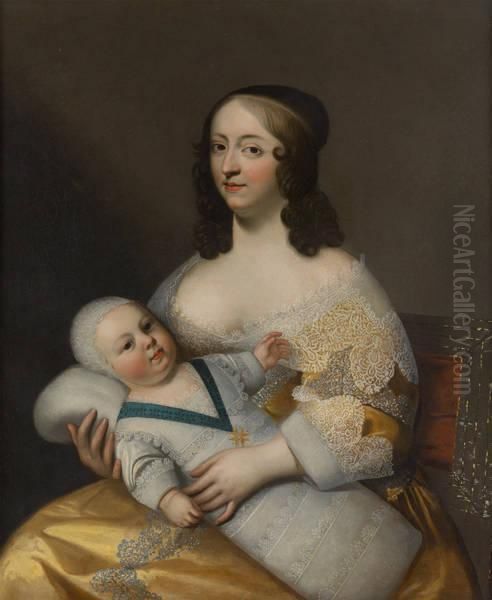 Portrait Louis Xiv Et Sa Nourrice, Dame Longuet De La Giraudier Oil Painting by Henri Beaubrun