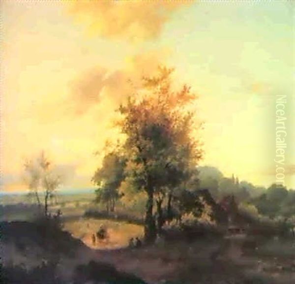 Romantische Landschaft Im Schein Der Abendsonne Oil Painting by Marinus Adrianus Koekkoek