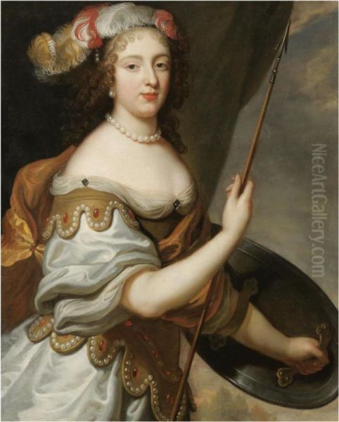 Portrait Of A Lady, Said To Be The Marquise D'alluye, Half Length,as Minerva Oil Painting by Henri Beaubrun