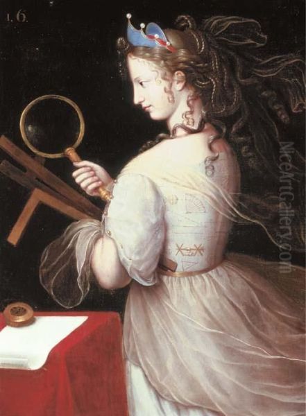 Portrait Of Marie-charlotte De La Tremouille, Duchess Of Saxe-iena,dressed As An Allegory Of Geometry Oil Painting by Henri Beaubrun