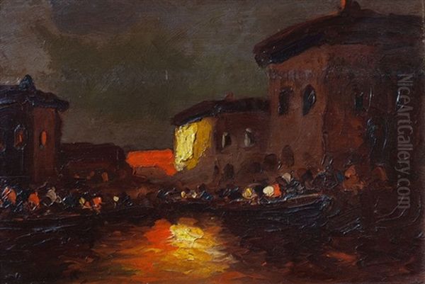 Marina Nocturna Oil Painting by Stephen Robert Koekkoek