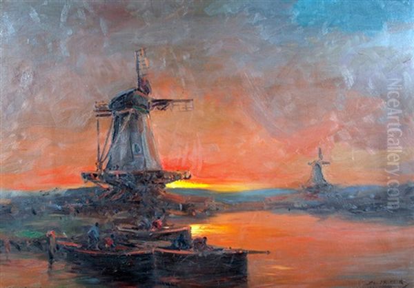 Atardecer En El Puerto Oil Painting by Stephen Robert Koekkoek