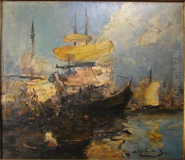 Harbour Scene Oil Painting by Stephen Robert Koekkoek