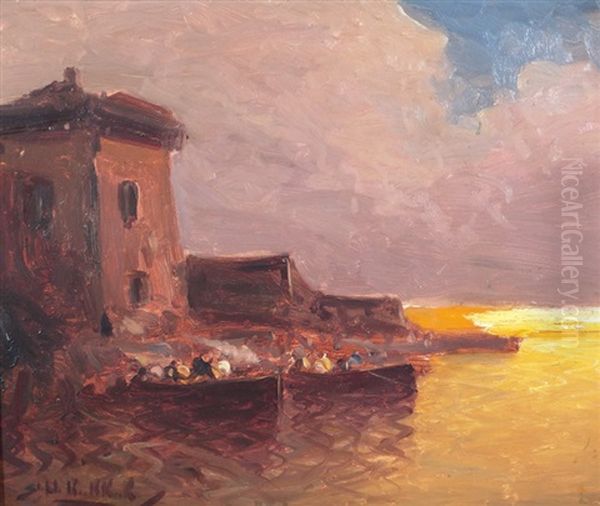 Atardecer En El Puerto Oil Painting by Stephen Robert Koekkoek