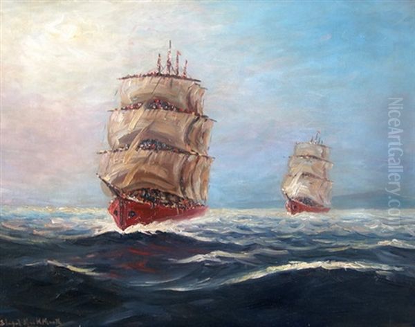 Fragatas En Alta Mar Oil Painting by Stephen Robert Koekkoek