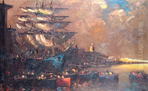 Fragatas En El Puerto Oil Painting by Stephen Robert Koekkoek