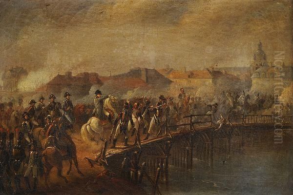 L'empereur Napoleon 1er Sur Le Pont D'arcis-sur Aube Oil Painting by Jean-Adolphe Beauce