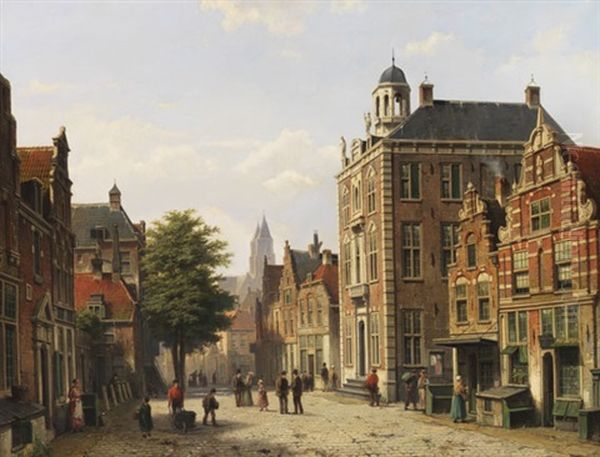 Hollandische Stadtansicht Im Sommer Oil Painting by Willem Koekkoek