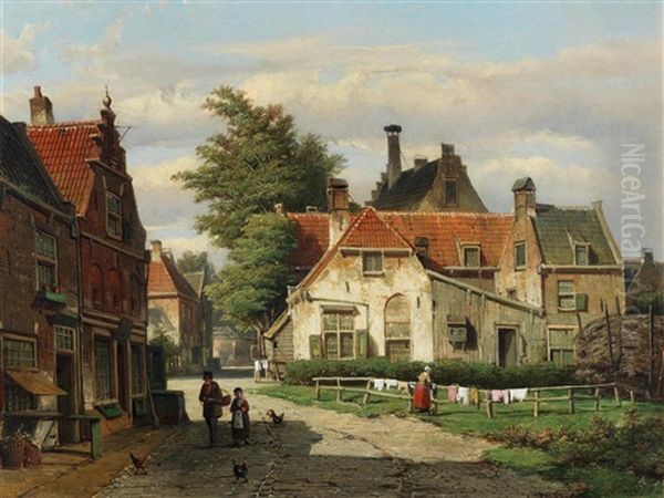 Dutch Street Scene In Summer Oil Painting by Willem Koekkoek