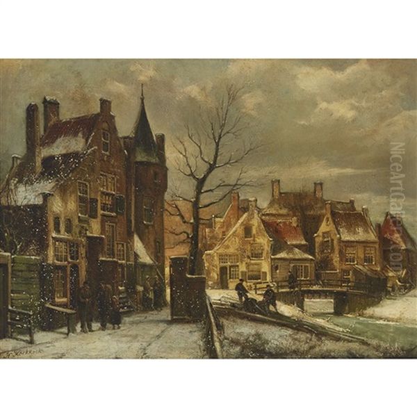 Town Scene In Snow (enkhuizen?) Oil Painting by Willem Koekkoek