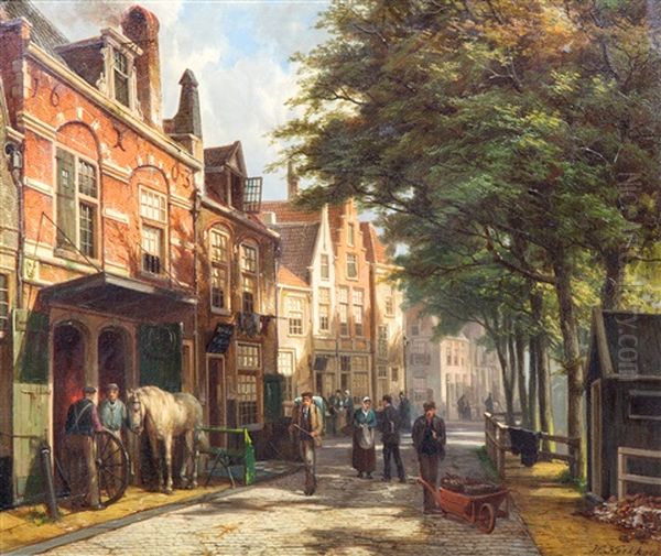 The Old Blacksmith's Shop In Haarlem, The Netherlands Oil Painting by Willem Koekkoek