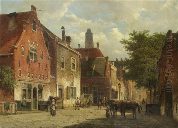 Dutch Street Scene With Figures Oil Painting by Willem Koekkoek