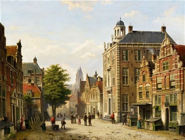 View Of A Dutch Street In Summer Oil Painting by Willem Koekkoek